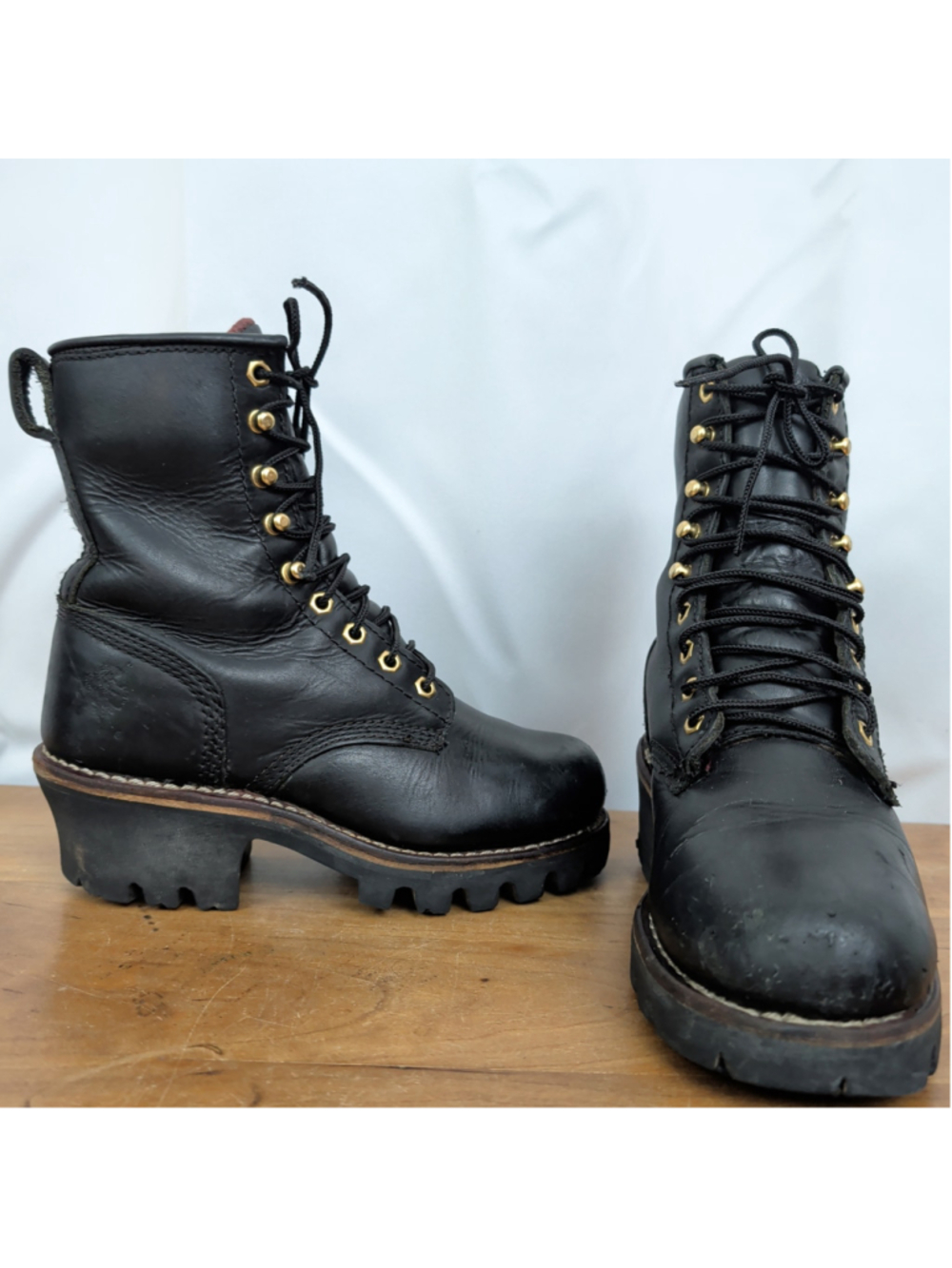 Ladies' Chippewa Black Leather Logger Boots Size 6